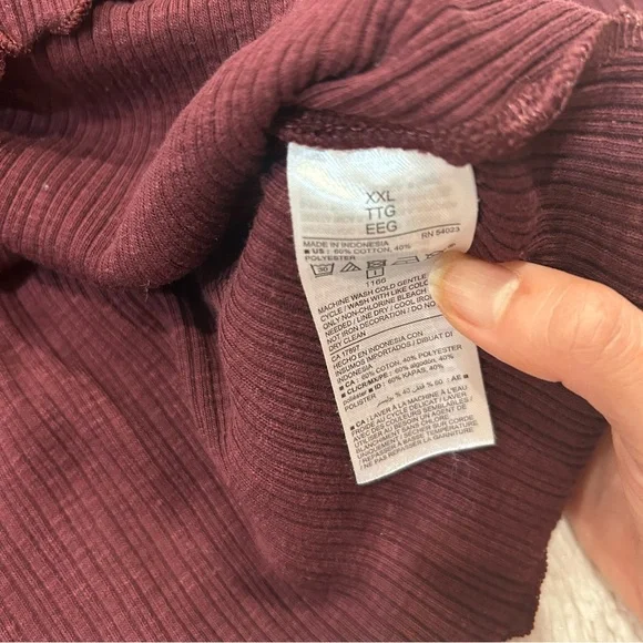 Old Navy - Maroon Ribbed Long Sleeve Long Sleeve 3/4 Sleeve Henley XXL - Picture 8 of 9